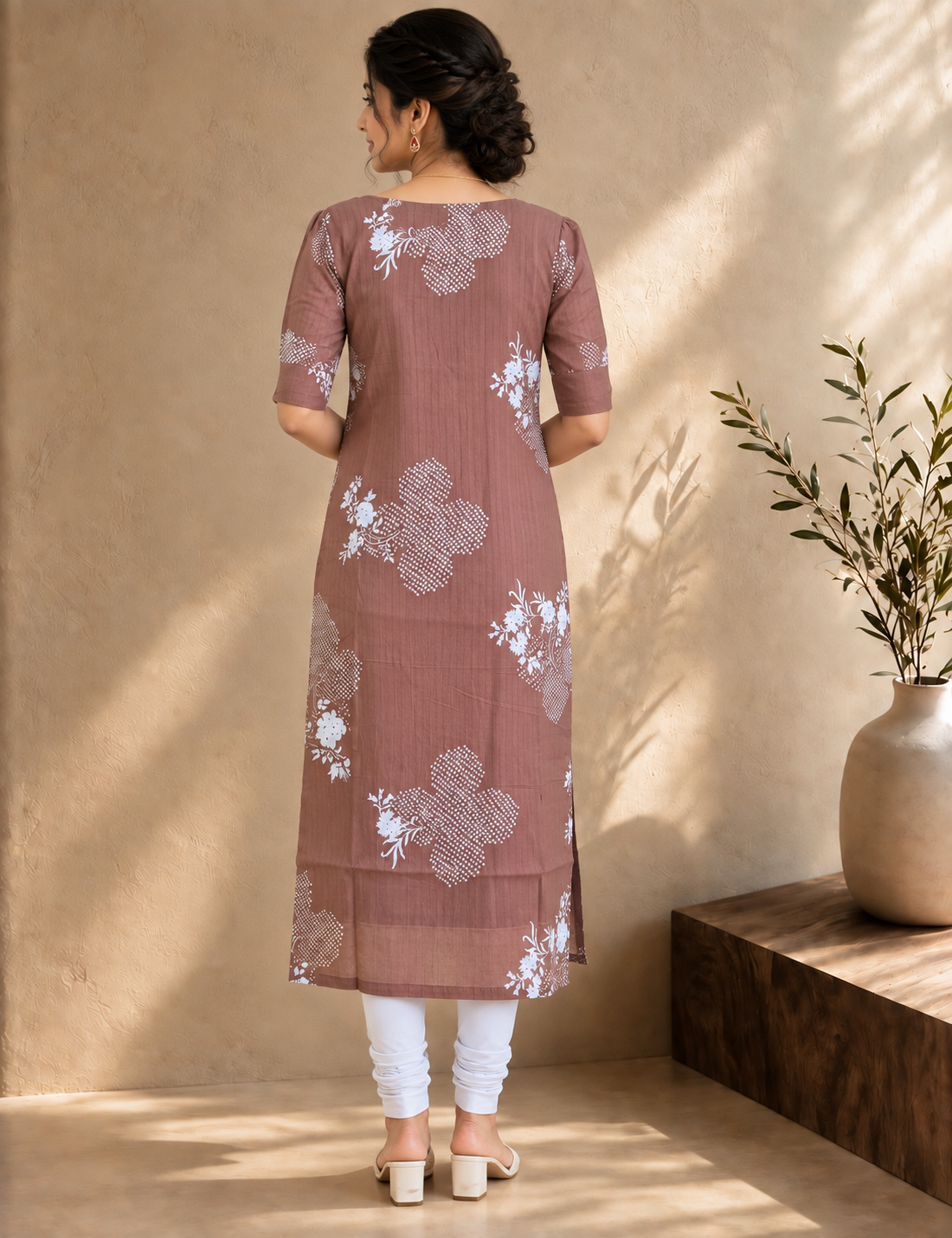 Dusty Rose Floral Printed Straight Kurti