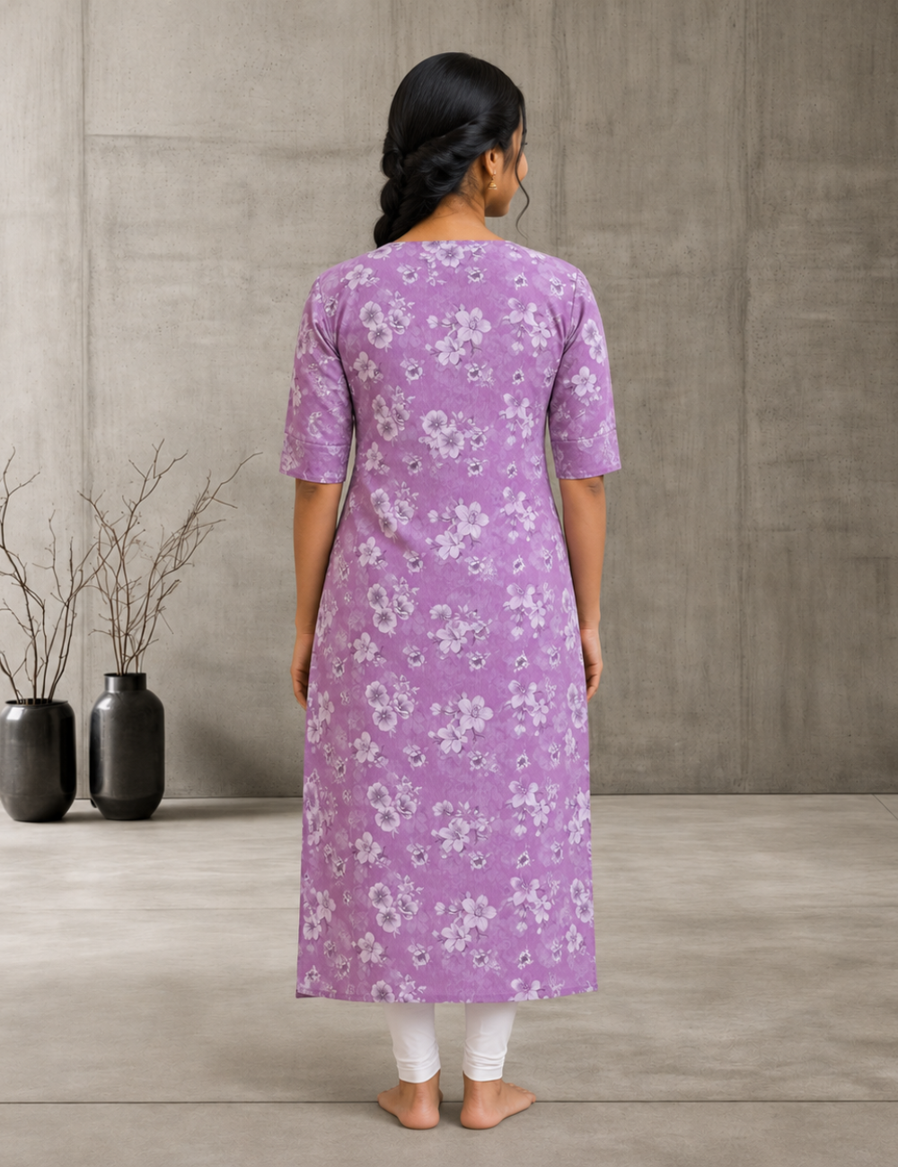 Lavender Floral Printed Straight Kurti
