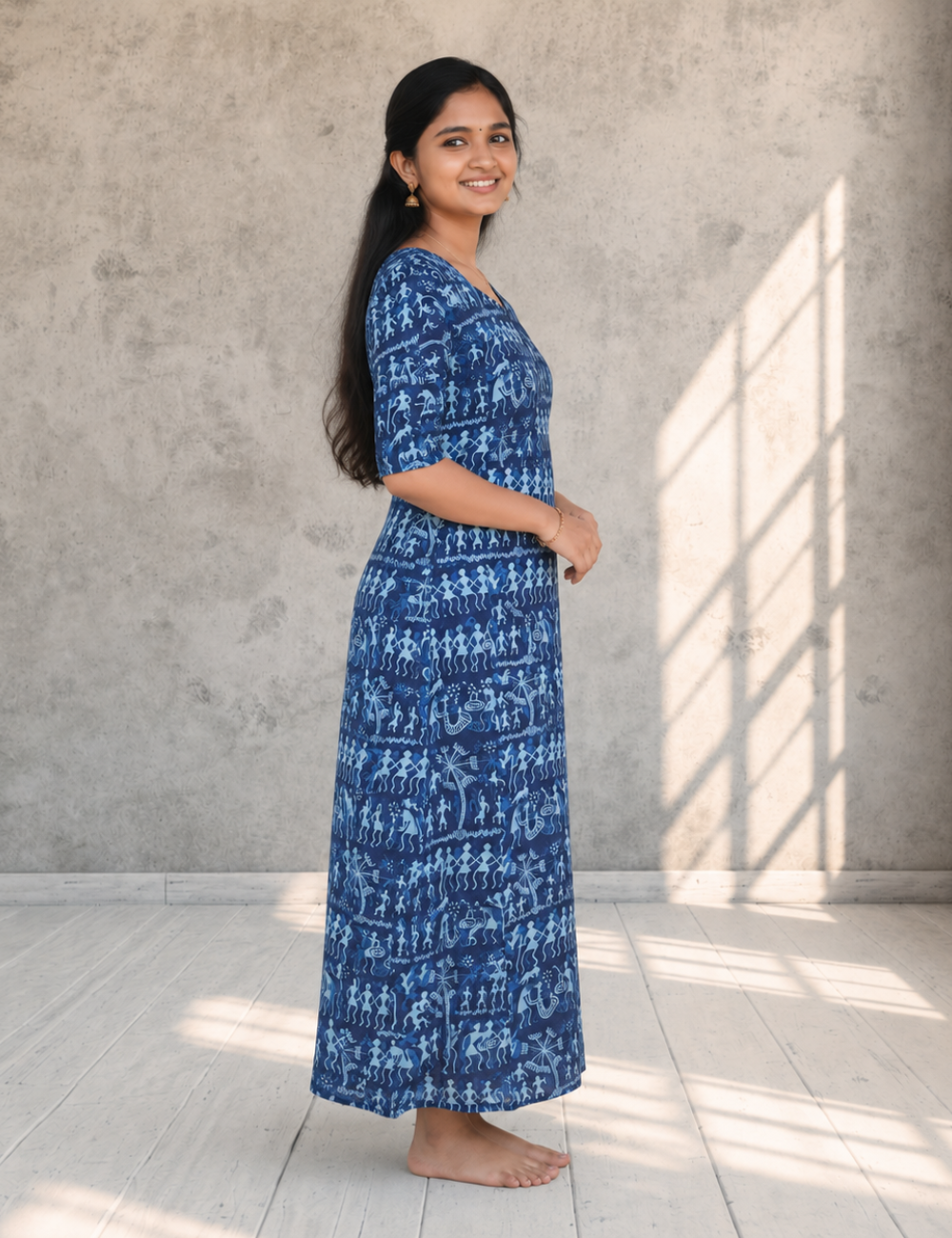 Indigo Blue Warli Print Flared Kurti